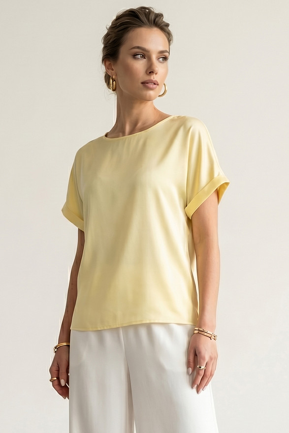 Yellow silk loose-fitting top with cap sleeves