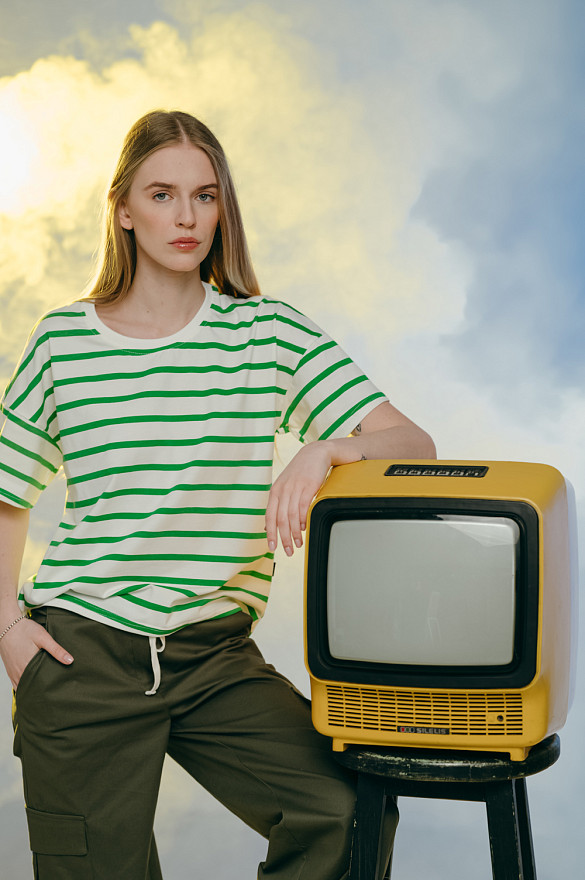 Oversized T-shirt with green stripes