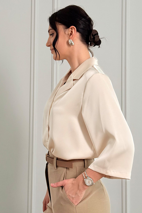 Beige silk shirt with jacket collar