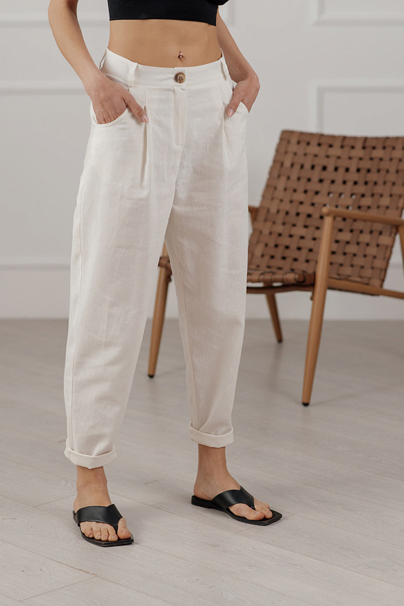 Молочні лляні штани банани
