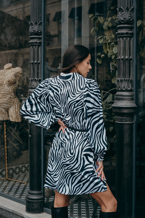Платье-рубашка в принт «Зебра»