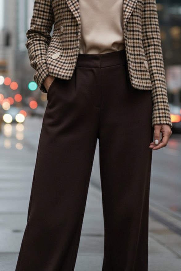 Шоколадные широкие трикотажные брюки из нежной ангоры