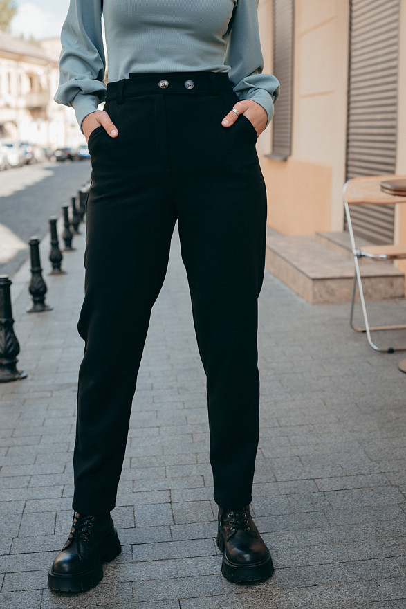 Black trousers with beveled waistband