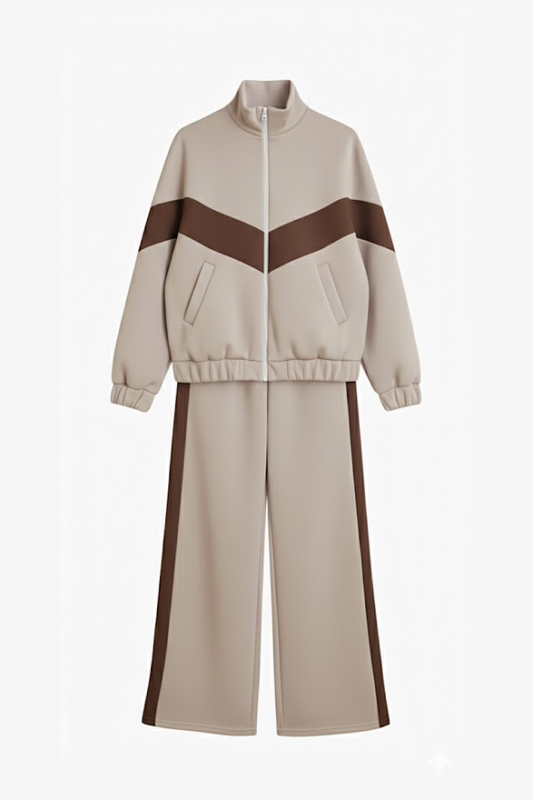 Beige walking suit with stripes