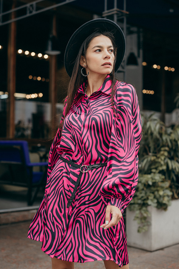 Fuchsia silk shirt-dress