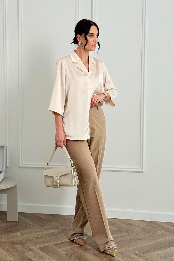 Beige silk shirt with jacket collar