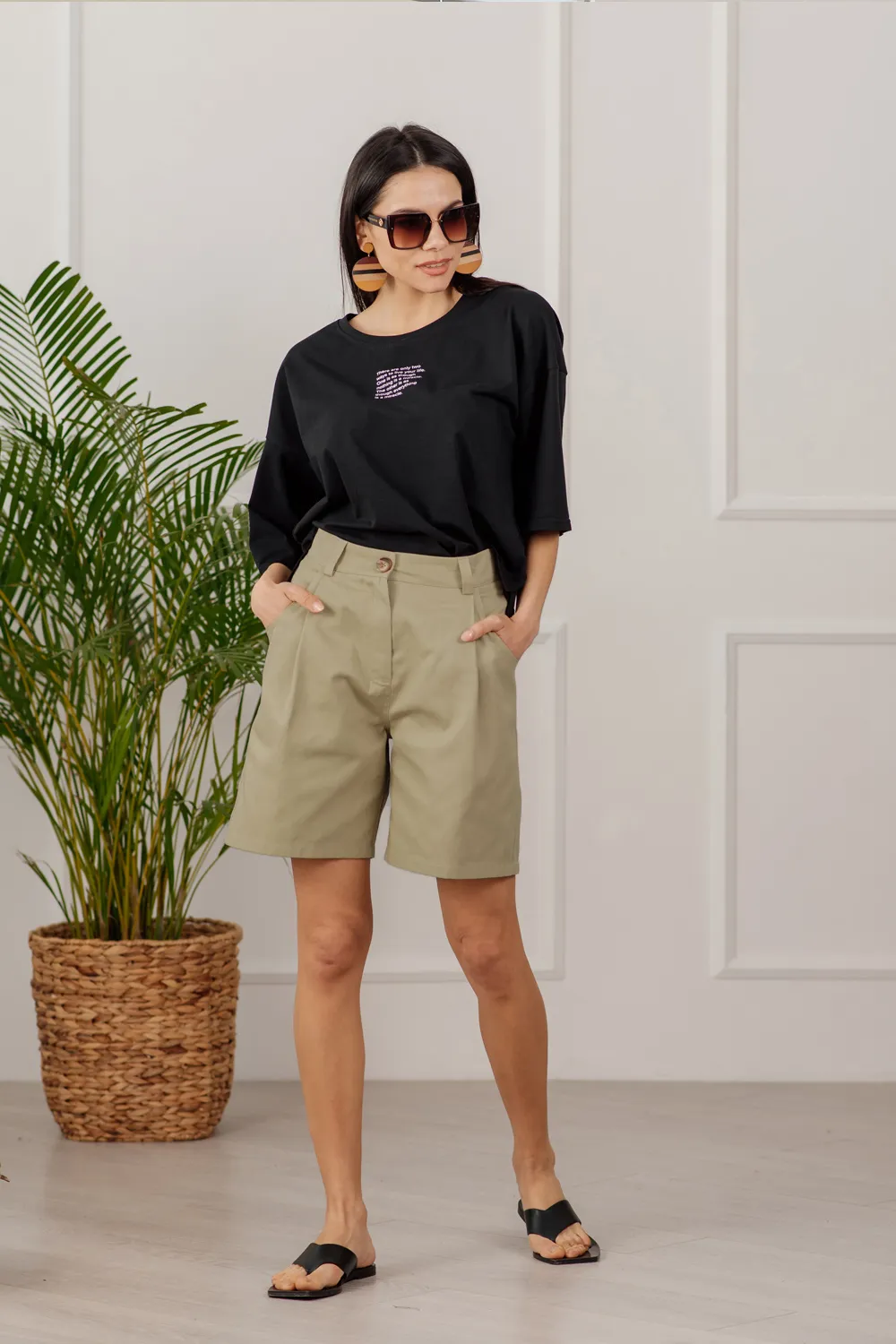 Beige Denim Shorts