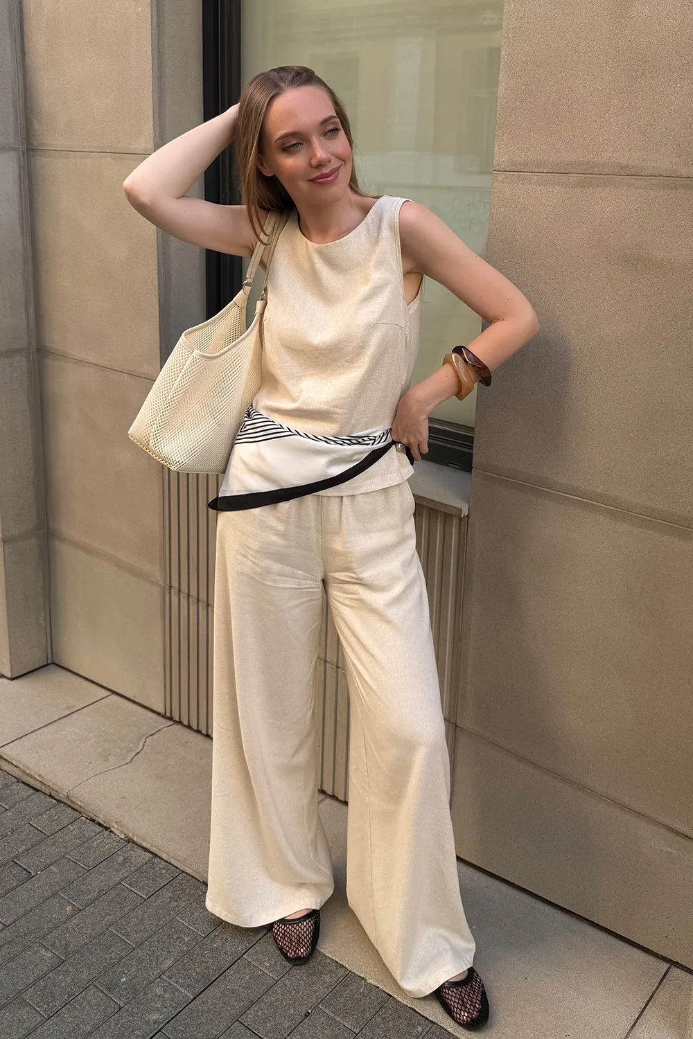 Linen top with slits