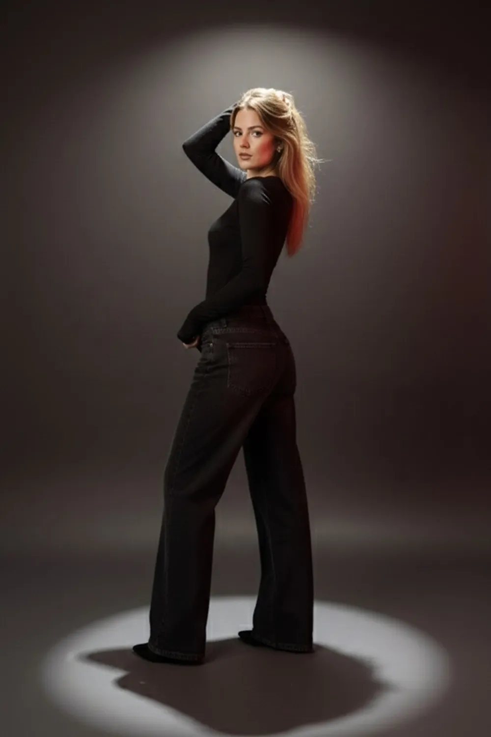 Black padded bodysuit with a round neck