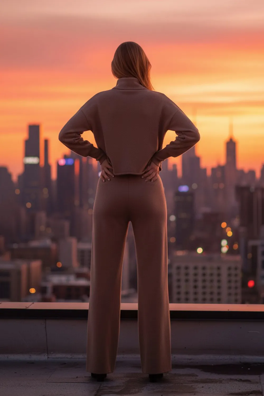 Beige walking suit made of soft knitted angora