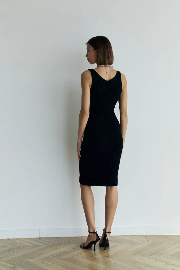 Ladies Dresses Spaghetti Strap Knit Dress Black Knit Dress With V-neck And  Spaghetti Straps