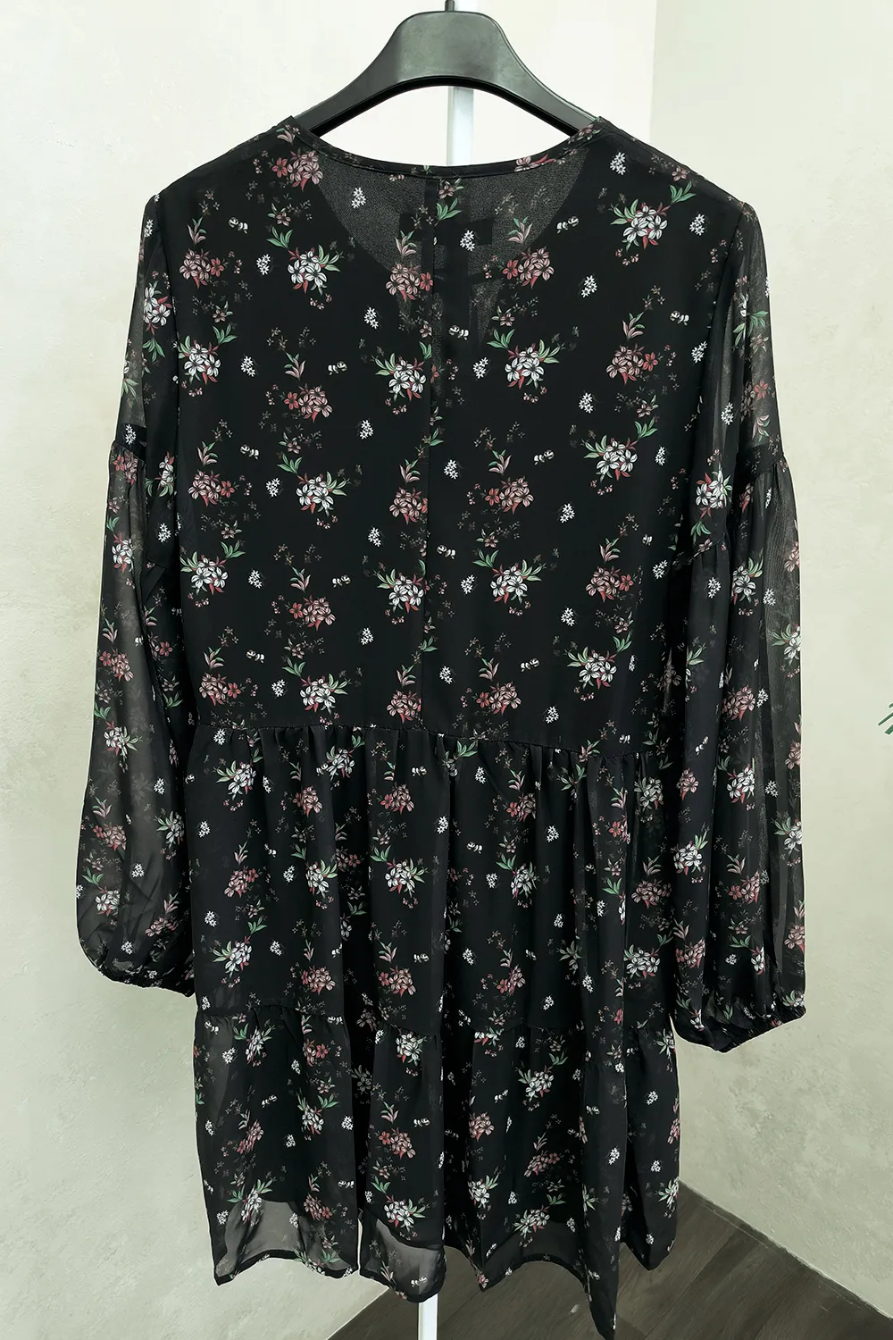 Black chiffon mini dress