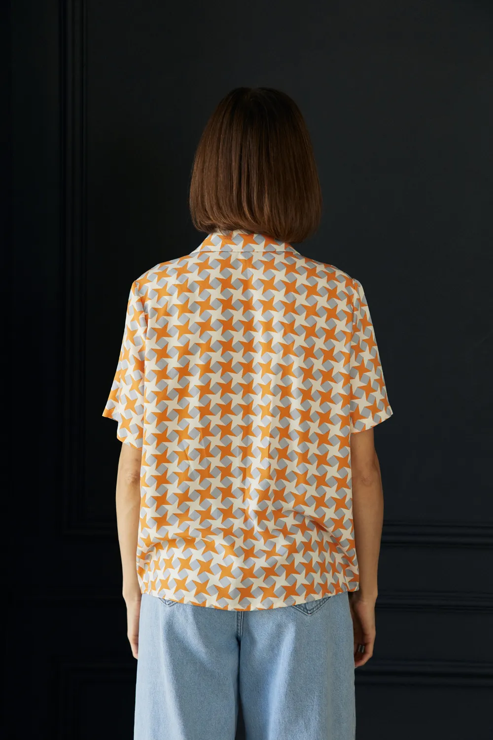 Orange loose fit short sleeve blouse