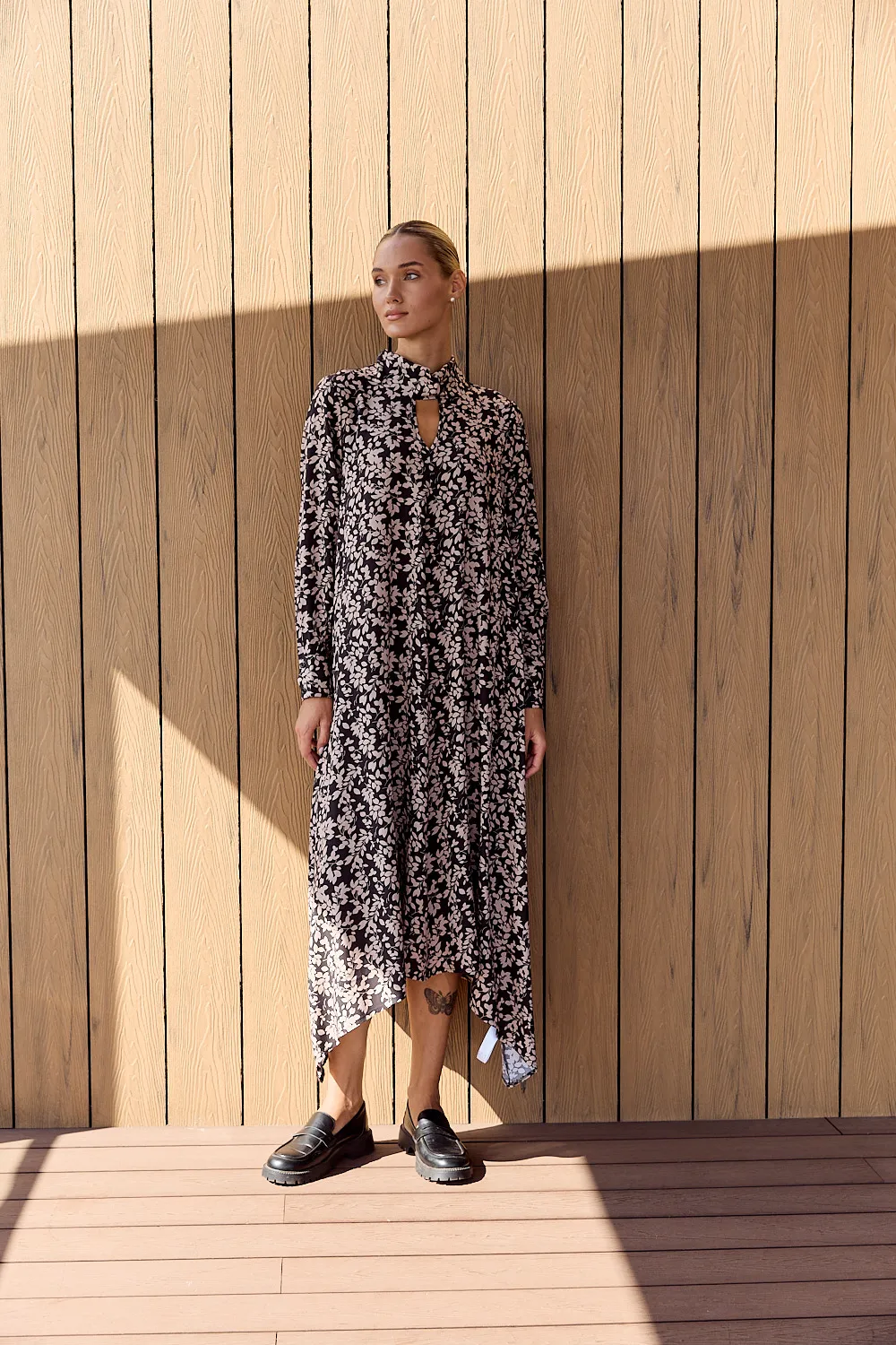 A-line loose dress with asymmetrical hem