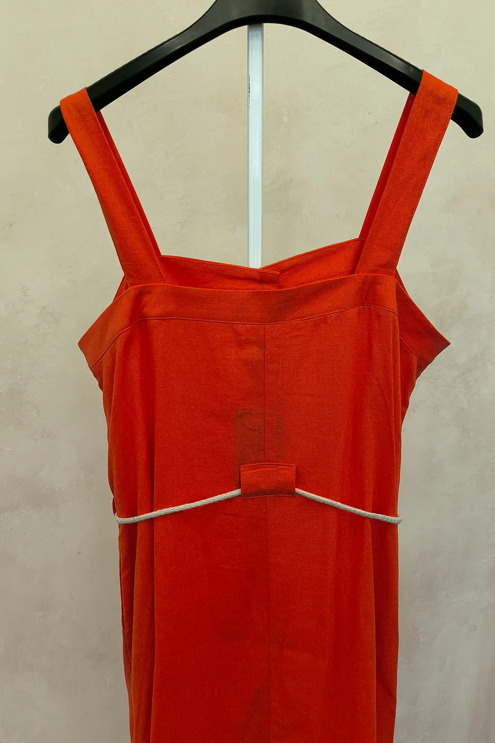 Linen Midi Dress with Straps and Buttons