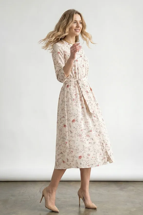 Coral loose-fitting shirt dress with a belt  buy at AZURI