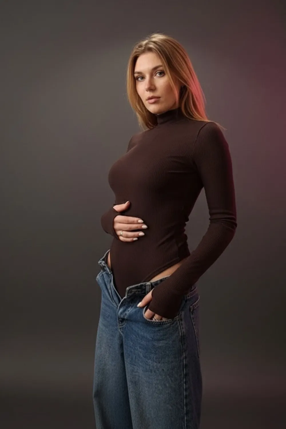 Утеплённое боди с высокой стойкой в цвете