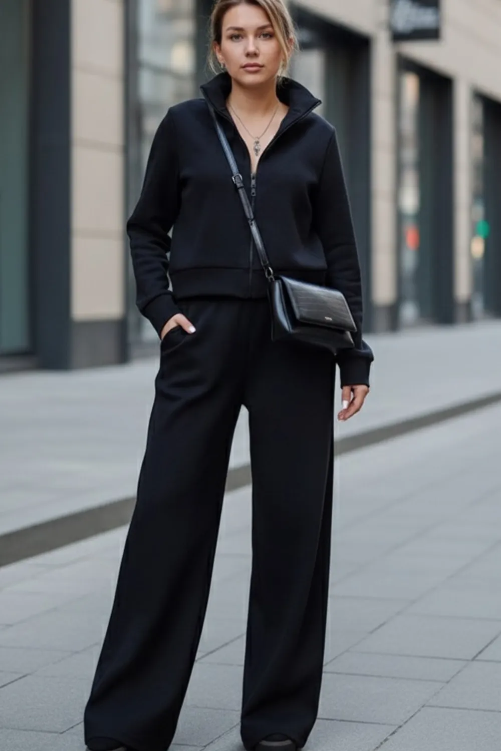 Black knitted angora suit