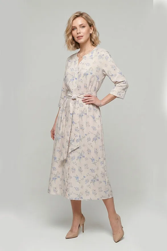 Light blue loose-fitting shirt dress with a belt  buy at AZURI