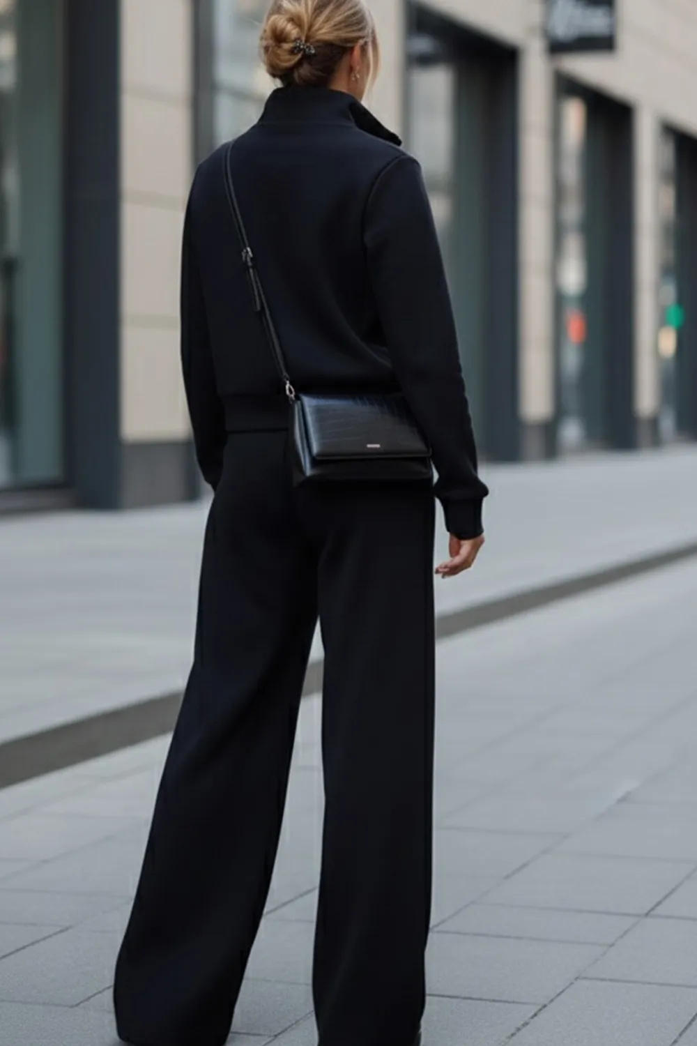 Black knitted angora suit