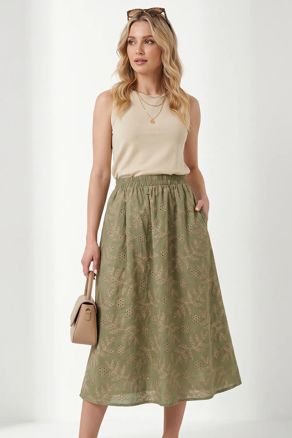 Olive A-line skirt made of prosva — buy at AZURI