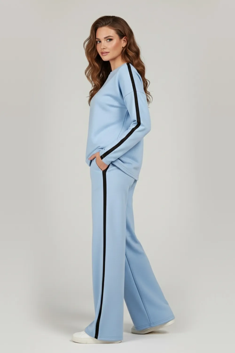 Blue walking suit with stripes