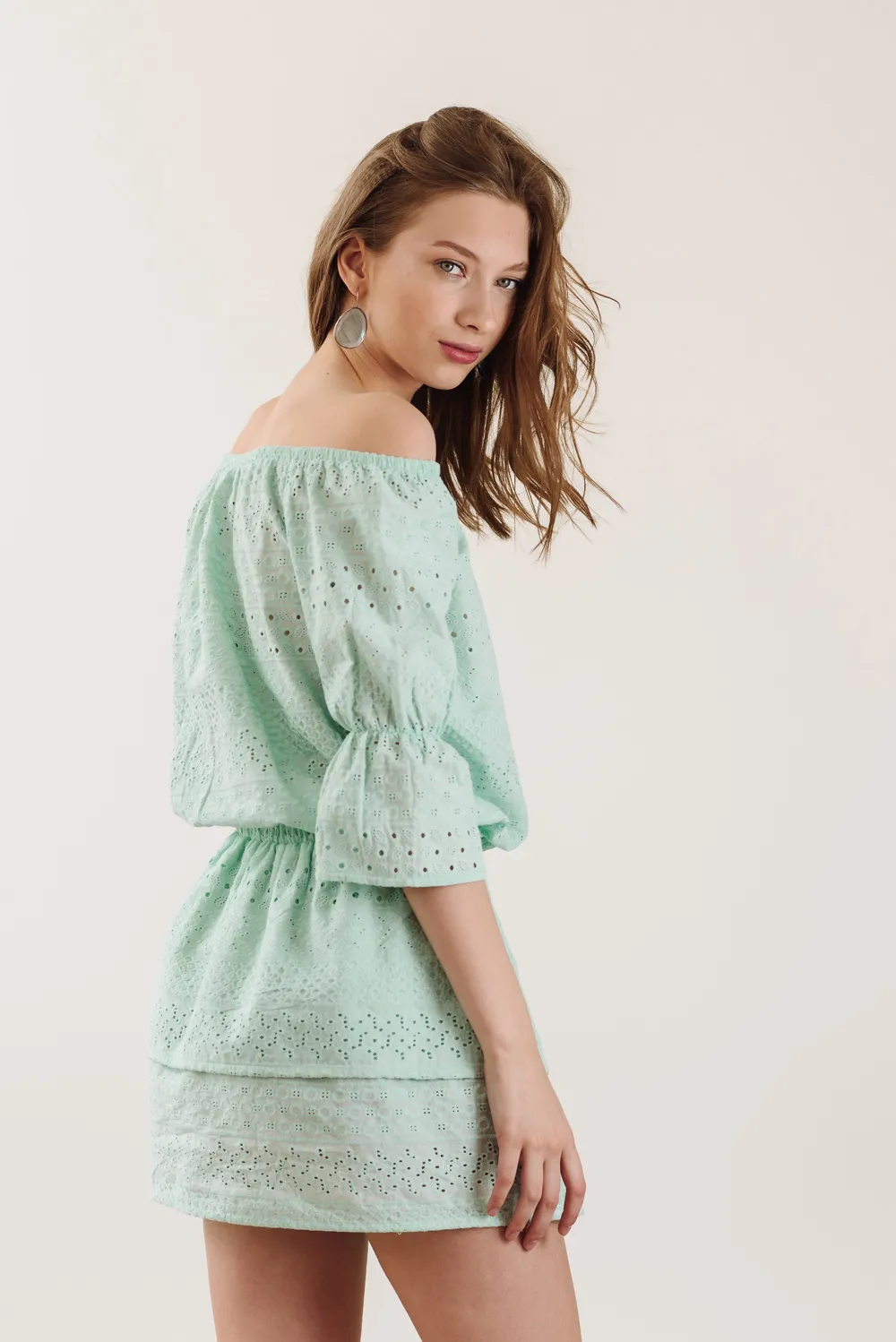 Mint embroidered cotton dress