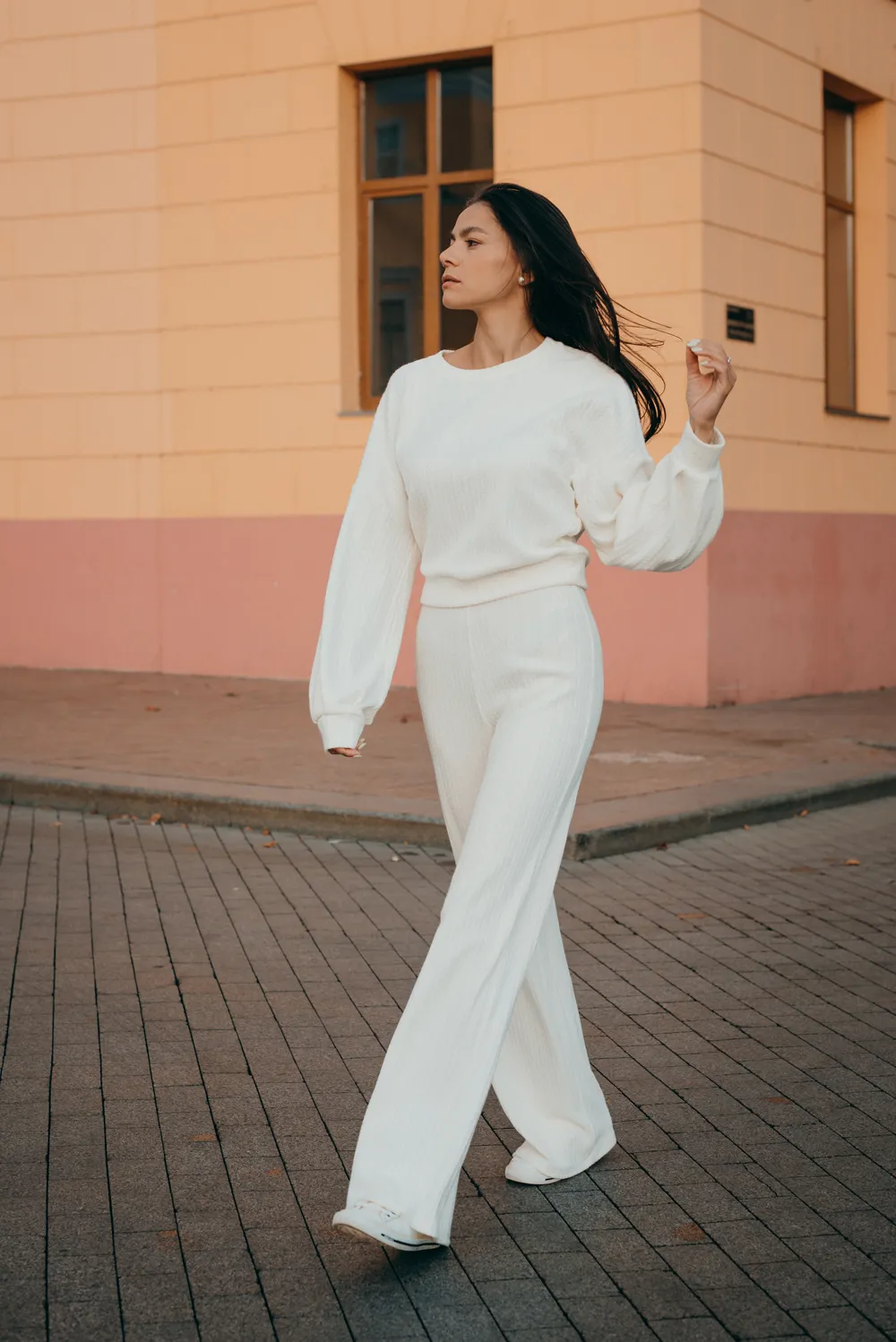 High rise knit milk trousers