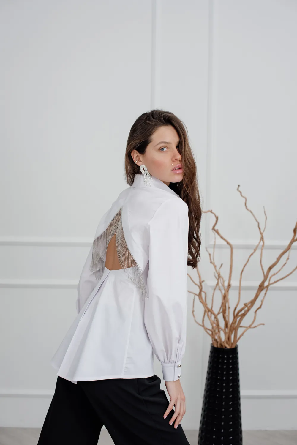 White cotton blouse with open back