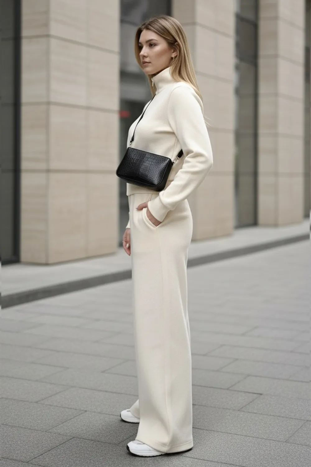 Cream knitted angora suit