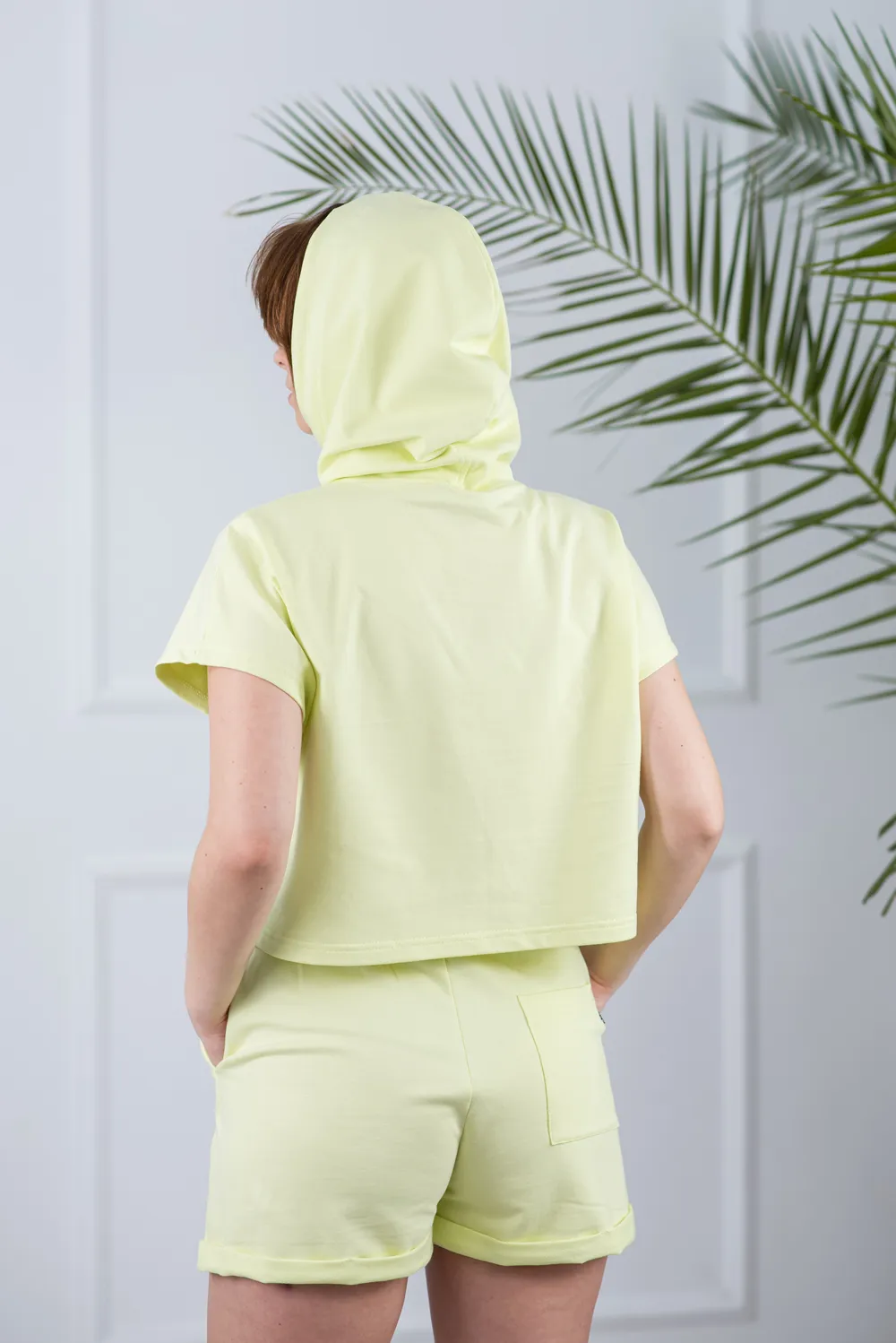 Summer suit shorts and hoodie in lime color