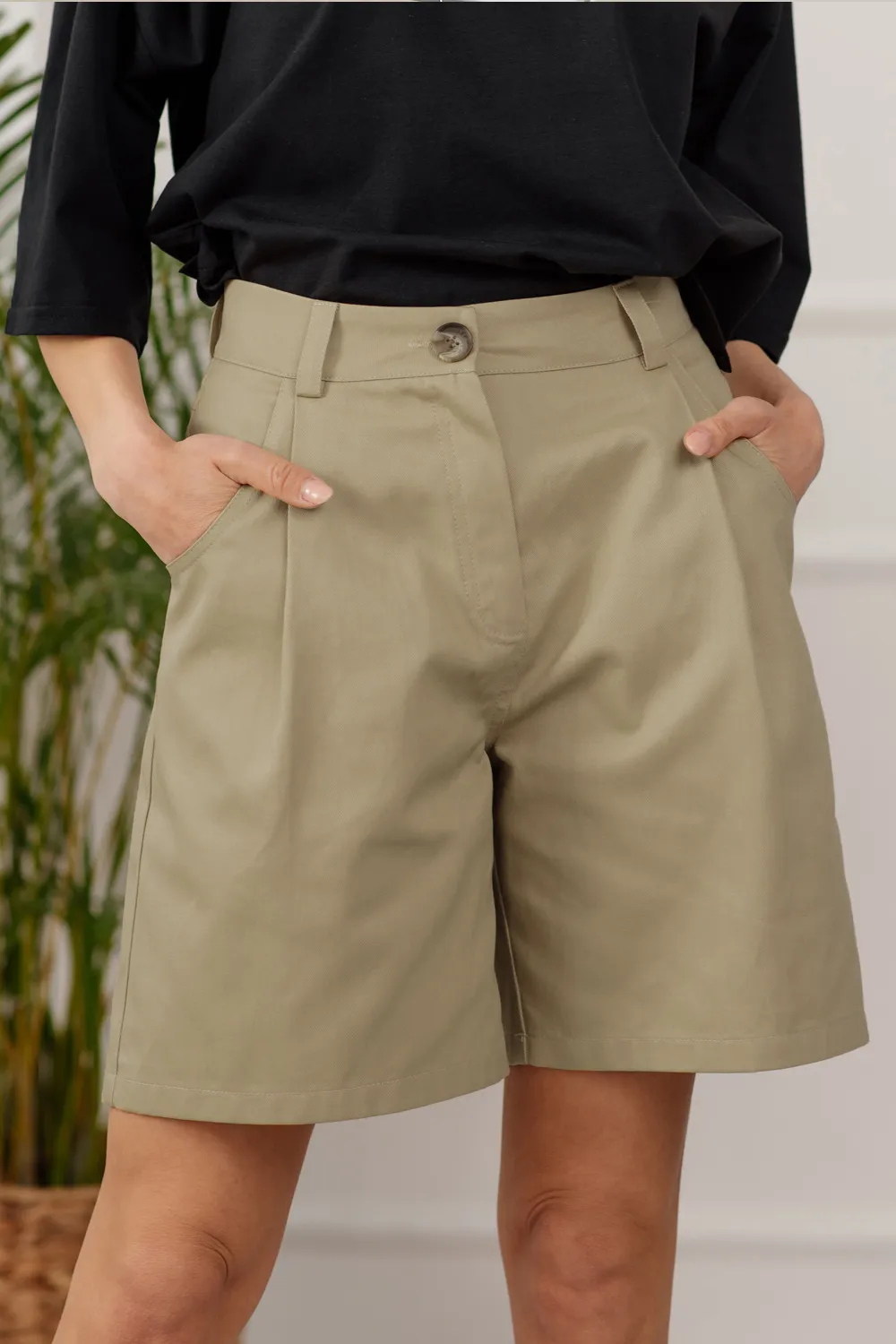 Beige Denim Shorts
