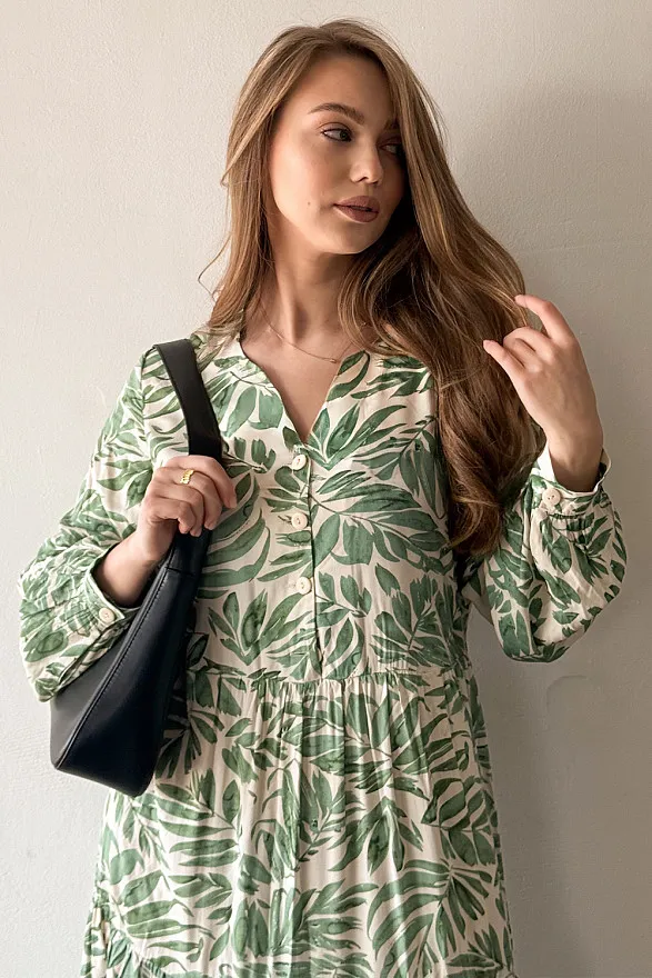 Green Maxi Dress with Ruffles and Buttons  buy at AZURI