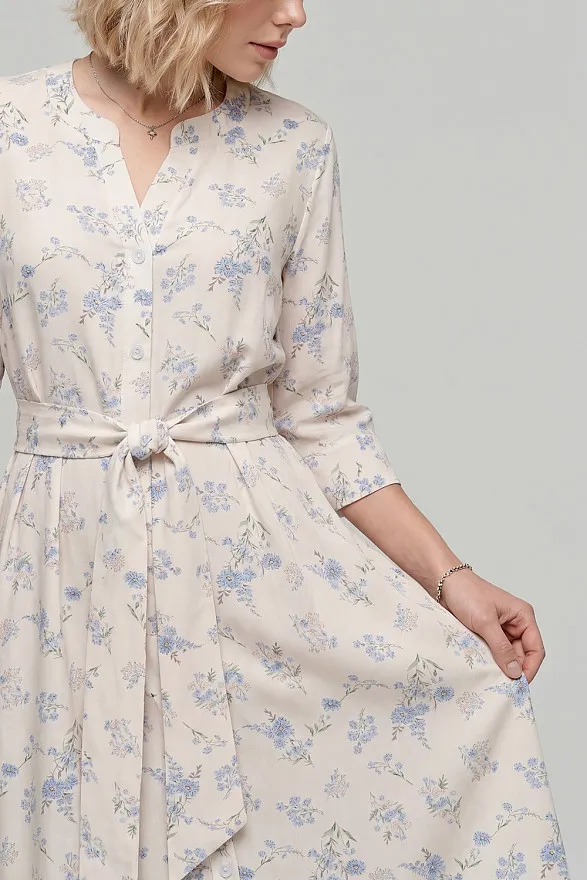 Light blue loose-fitting shirt dress with a belt  buy at AZURI