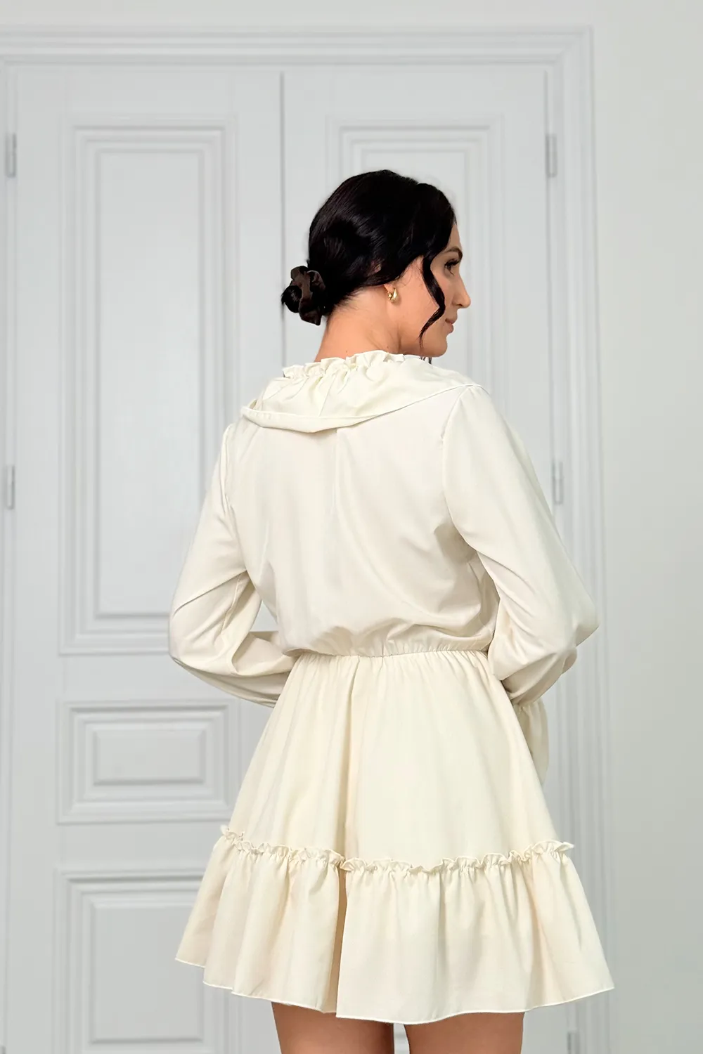 Milky light dress with ruffles