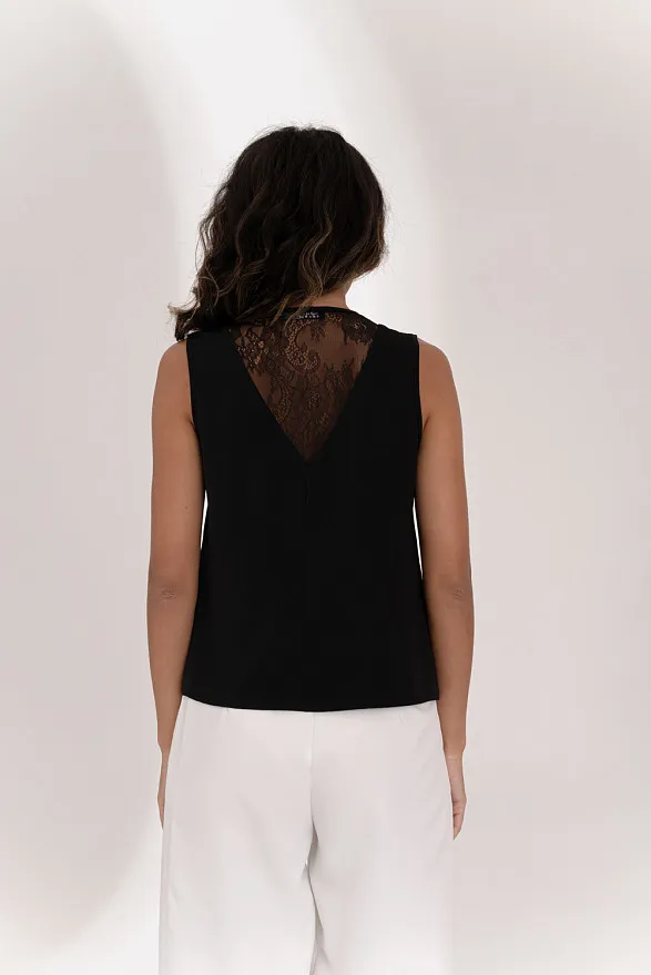 Black sleeveless top with lace back — buy at AZURI