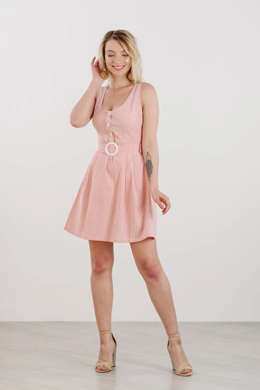 Striped linen dress with buttons