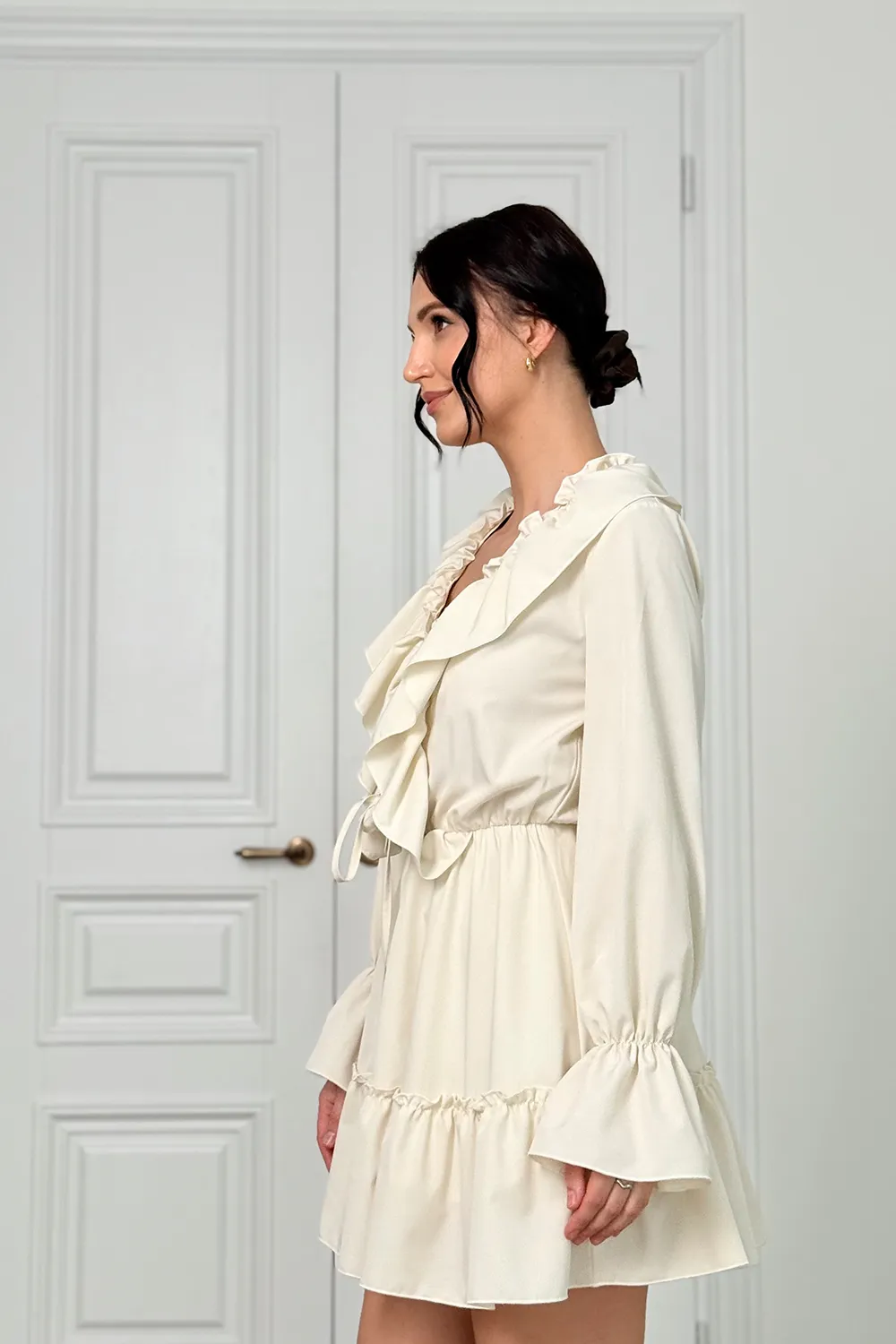Milky light dress with ruffles