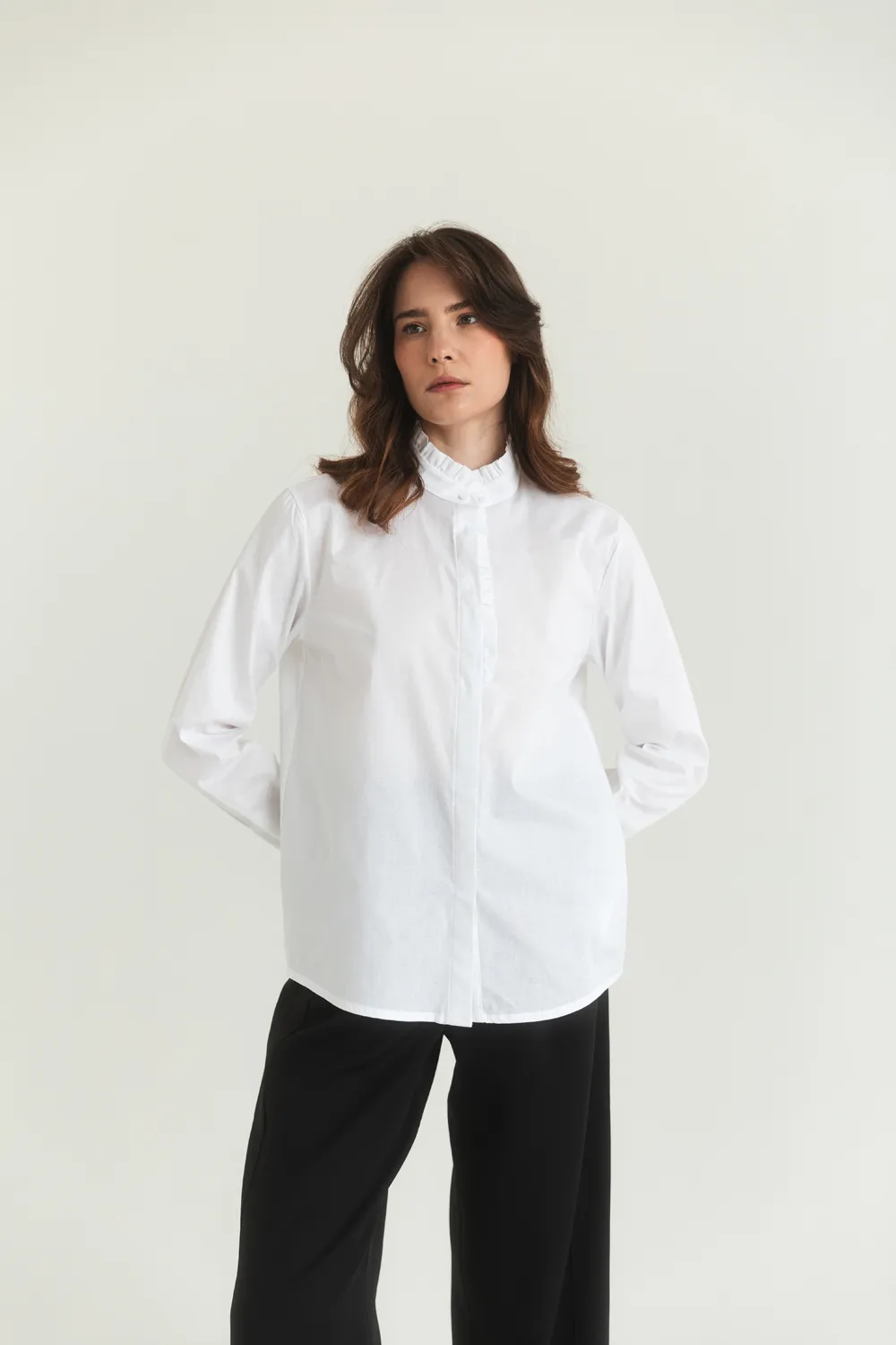 White shirt with stand-up collar