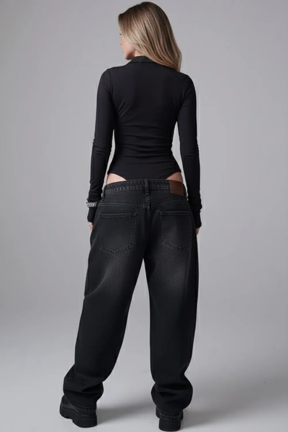 Black insulated bodysuit with a zipper