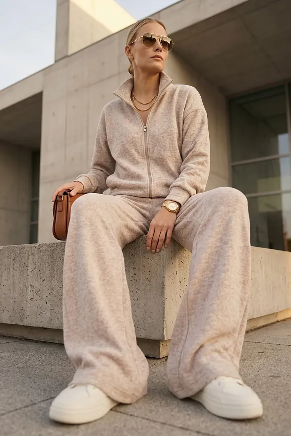 Warm beige knitted angora set