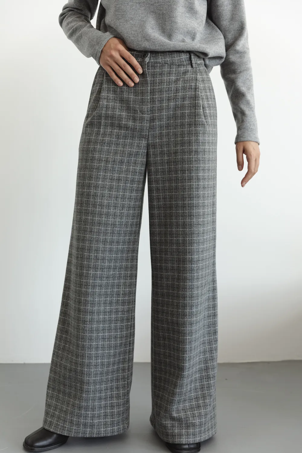 CHECK WIDE TROUSERS【GRAY】